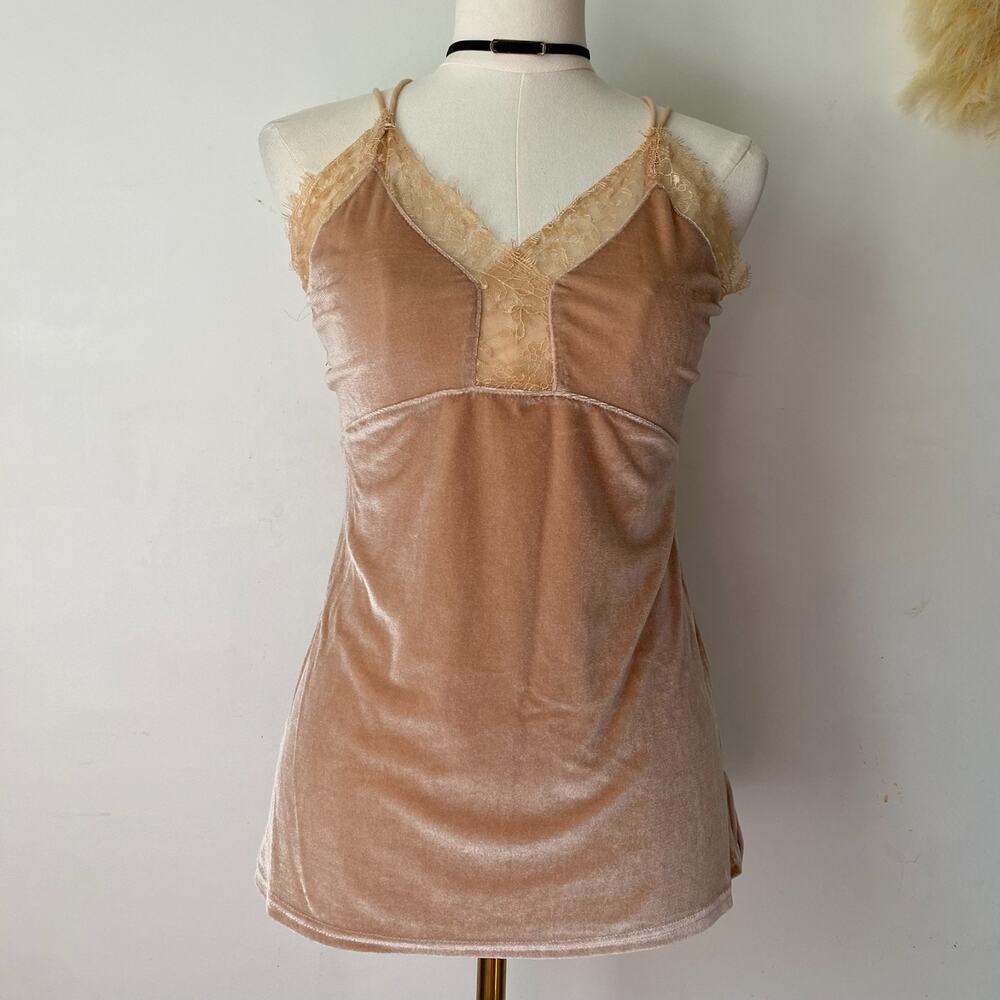 Davi &Dani Womens Y2K Velvet Babydoll Tank Top Cami Size S Lace Fairy Whimsigoth